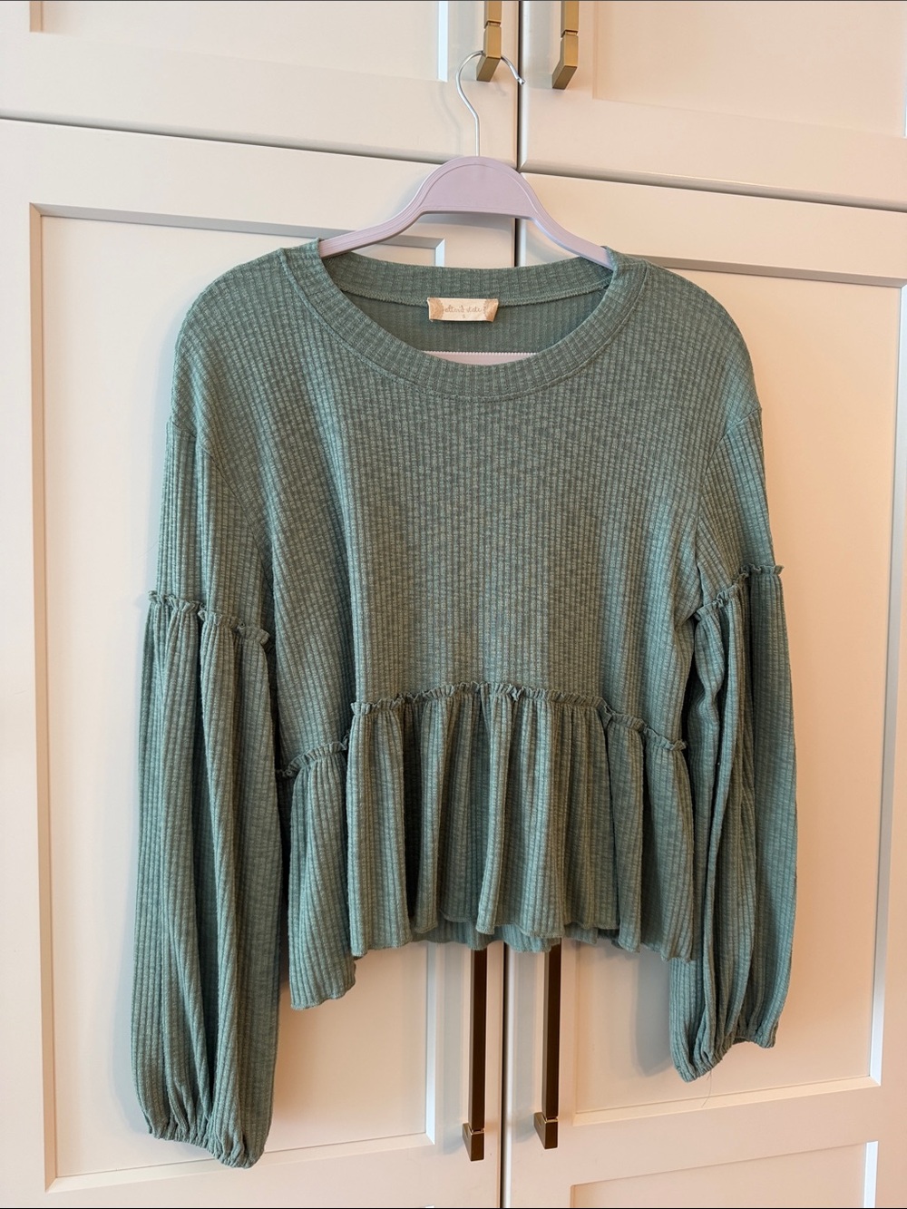 Altar'd State Sage Green Ribbed Long-Sleeve Top